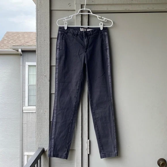 Anthropology Gray Chino Pants with Embroidered Side Stripes - Picture 1 of 8